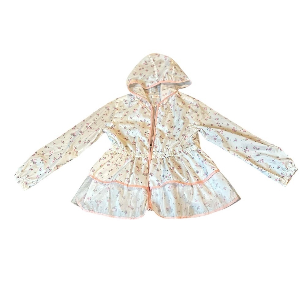 Girls Hooded rain coat with Pink Trim and tulle, small